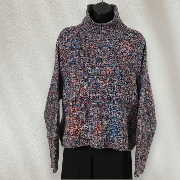 Elodie Multicolor Mohair Blend Chunky Knit Mock Neck Sweater Size M Cozy - Picture 1 of 9